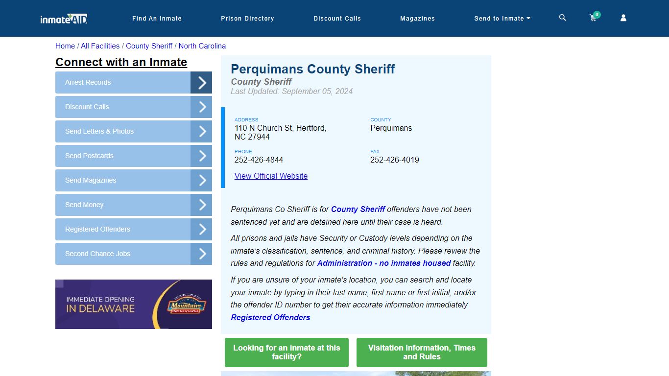 Perquimans County Sheriff & Arrest Search - InmateAid